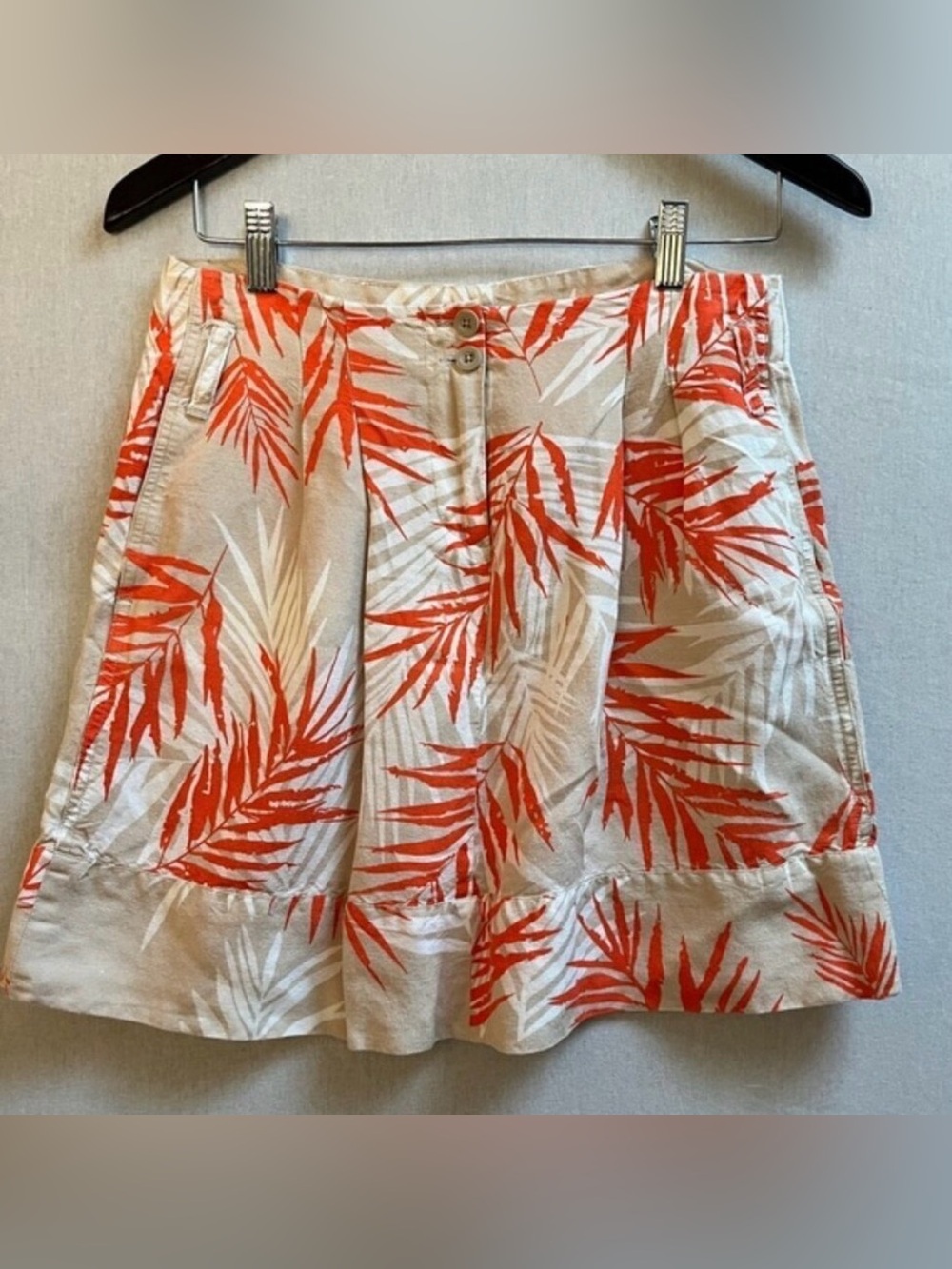 Sandro Tropical Fern Printed Linen Rayon Blend Skirt Cream Orange Sz 4